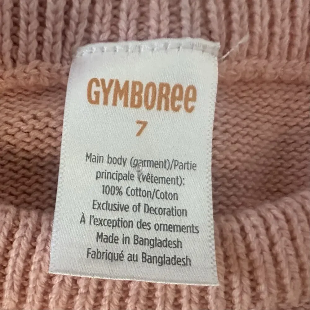 Gymboree Cable Knit Sweater Girls Size 7 Pink Long Sleeve Round Neck embroidered